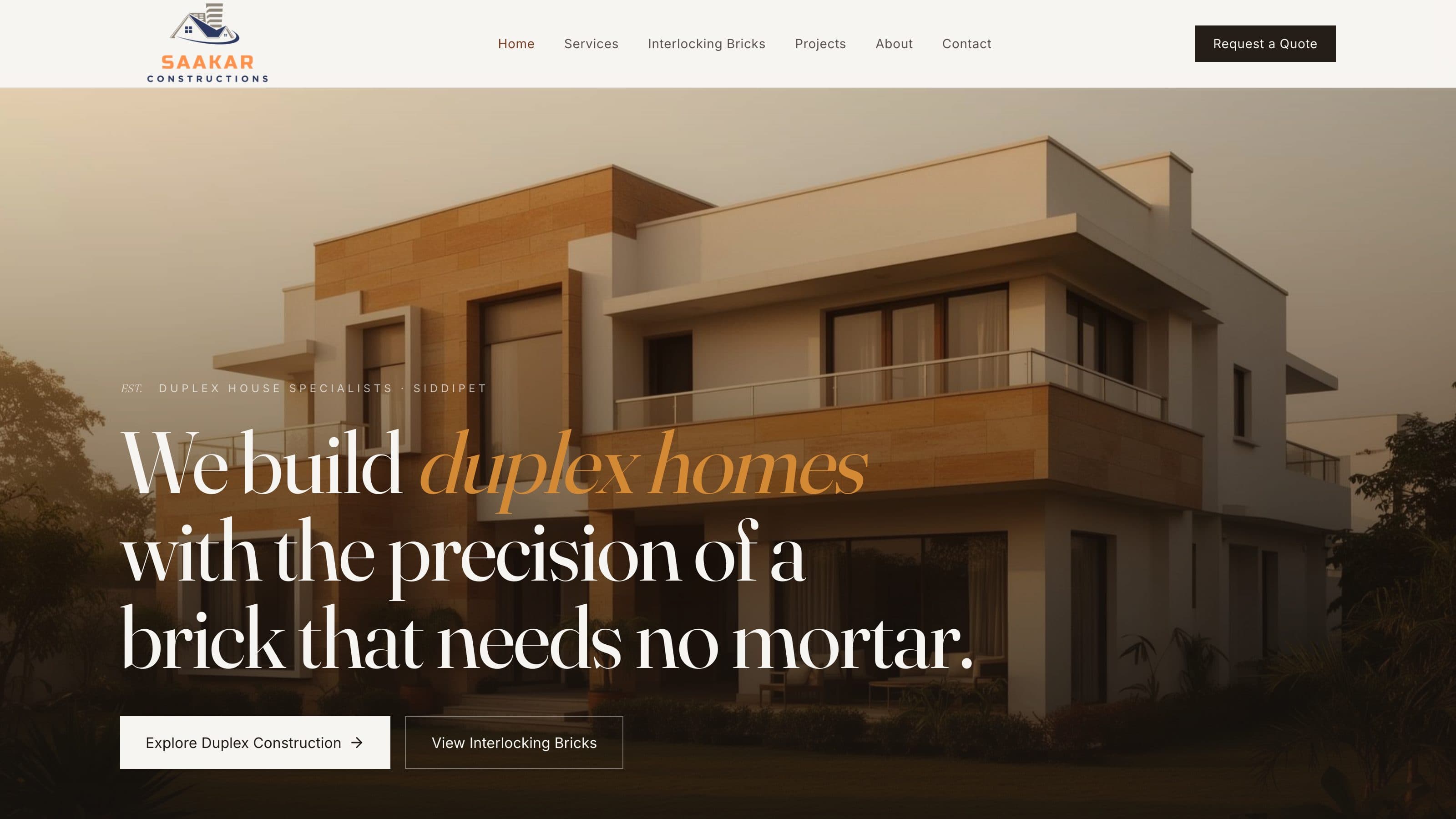 Saakar Constructions website screenshot